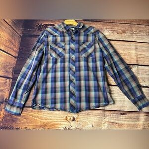 Anchor Blue Vintage Western Shirt Men Long Sleeve L Pearl Snap Multicolor Plaid